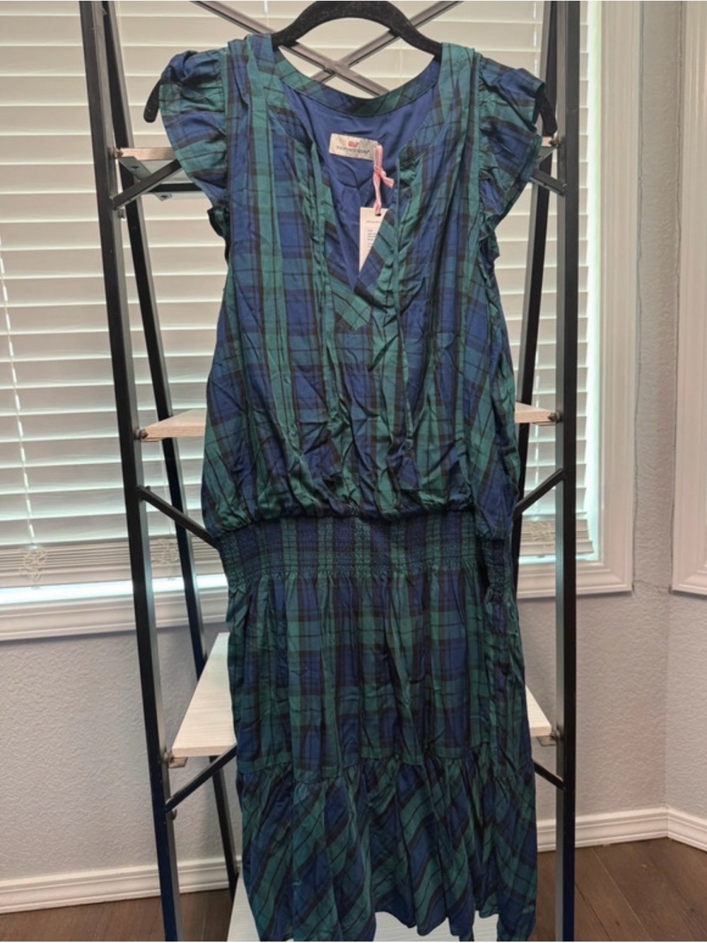 Vineyard Vines Blue and Green Plaid Midi Dress